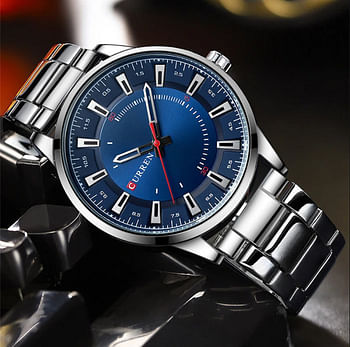 CURREN 8406 Stainless Steel Men Quartz Wristwatch Watches for Men Silver & Blue