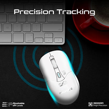 Promate Wireless Mouse, Ergonomic 500mAh Rechargeable Mice with Dual Mode Connectivity-Bluetooth v5.1-2.4Ghz Transmission-Adjustable 1600DPI-6 Functional Buttons for MacBook Air- Dell XPS 13- Asus- Samo-White