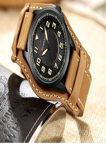 Curren 8279 Military Quartz Mens Watches Top Brand Luxury Leather Waterproof Sport Men Wristwatches Male - Coffee