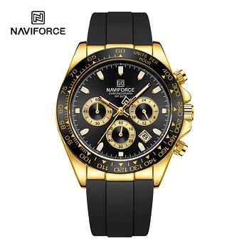 NAVIFORCE NF8054 Watch For Men Silicone Band Chronograph Luminous Wristwatch 42.5 mm- Rose Gold , Black