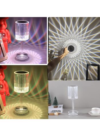 مصباح طاولة كريستال، مصباح LED كريستالي للتحكم باللمس، مصباح لاسلكي، 3 ألوان منضدة قابلة لإعادة الشحن عبر USB لغرفة النوم، وغرفة المعيشة
