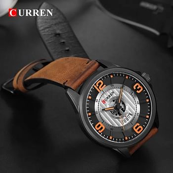 CURREN 8305 Male Clock Fashion Quartz Watches Casual Leather Men's Wristwatch With Date Brown/Silver/Black