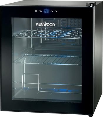 KENWOOD Beverage Cooler 12 Bottles Wine Cooler Refrigerator with Double Glass Door Blue Light Smart Temperature Control BCM12.000BK Black