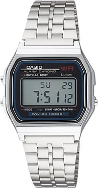 Casio Unisex Watch - A159WA-N1DF Black Dial, Silver Band