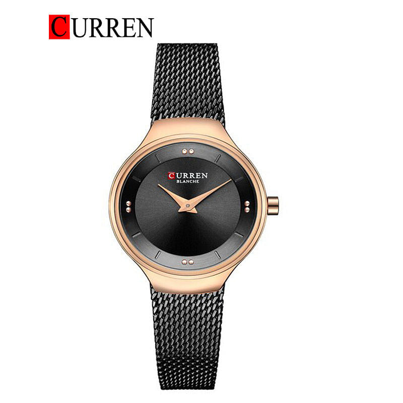 Curren 9028 Original Brand Stainless Steel Band Wrist Watch For Women / Black