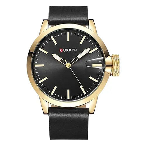 Curren 8208 Original Brand Leather Straps Wrist Watch For Men - Black and Gold
