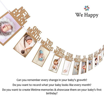 New Born to Twelve Months Birthday Photo Frame Banner for Parties | Memorable Gift Idea Amazing Photoshoot Decoration - Brown