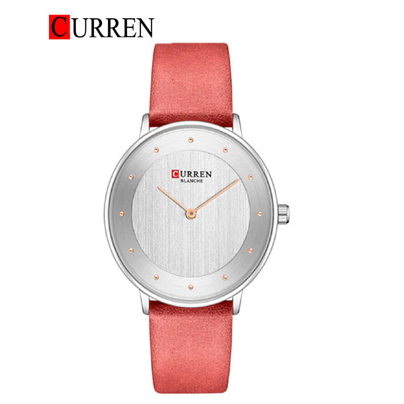 Curren 9033 Original Brand Leather Strap Wrist Watches For Women / Red