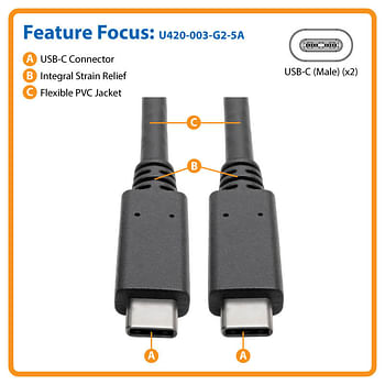 كابل USB 3.2 فائق السرعة من النوع C إلى الجيل 2x2 من النوع C متر 1  نقل البيانات حتى 40 جيجابت في الثانية   USB-C 3.2 الجيل الثاني  للصوت والفيديو والبيانات والطاقة تصنيف 5 أمبير 100 واط