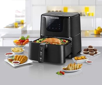 BLACK+DECKER XL Digital Air Fryer 1700W 7.5L Capacity, 7 Presets 360° Rapid Air Convection Tech Temp-Time Control For Little/NoOil Healthy Frying Grilling Roasting and Baking AF700-B5
