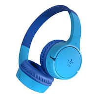 Belkin MINI Wireless On-Ear Headphones for Kids - Volume Safe at 85dB, Adjustable, Bluetooth 5.0 w/ Built-In Mic & Controls, 30 Hrs Battery Life, for On-line Class/Distance Learning - Blue