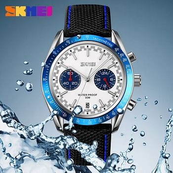 SKMEI Men Quartz Watch Waterproof Watch with Stopwatch Timing Fashion Casual Style For Men 9292 Blue-White