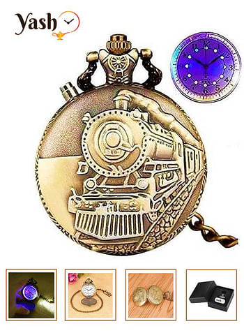 Yash Bronze Train Themed With LED Light Quartz Pocket Watch.