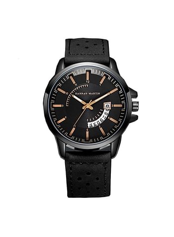 Hannah Martin Men Sport Quartz Waterproof Wrist Watch Leather Chronograph -6012 Black