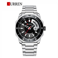 Curren 8344 Original Brand Stainless Steel Band Wrist Watch For Men / Silver Black Dial