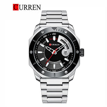 Curren 8344 Original Brand Stainless Steel Band Wrist Watch For Men / Silver Black Dial