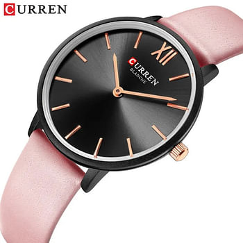 Curren 9040 Original Brand Leather Straps Wrist Watch For Women/ Pink