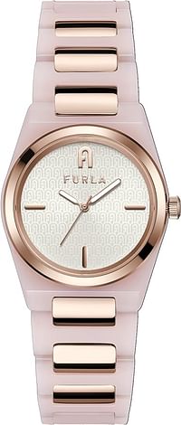 Furla Watches Women's Stainless Steel Quartz Dress Watch with Plastic Strap, Beige, 21.6 (Model: WW00028005L3), Rose Gold/Beige