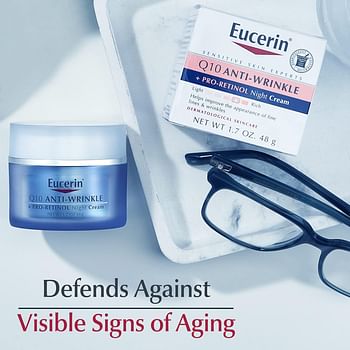 Eucerin Q10 Anti-Wrinkle Night Cream + Pro-Retinol Facial Cream for Sensitive Skin, 1.7 Oz