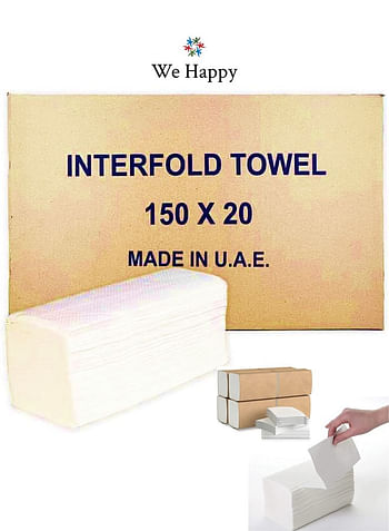 We Happy 9000 PCs Interfold Tissue Papers High Quality Washroom Disposable Hand Towel Best to use in House, Offices, Hospitals or in Cars 150 Pcs x 60 Boxes