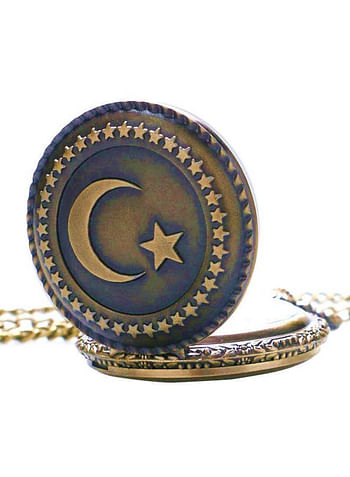 Yash Turkey Flag Design Moon Star Quartz Pocket Watch