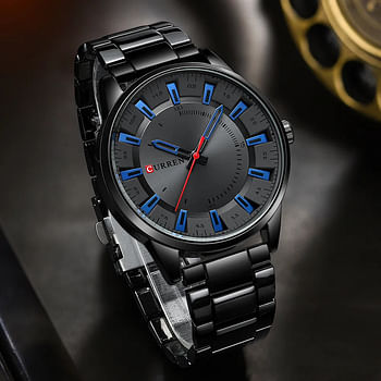 CURREN 8406 Stainless Steel Men Quartz Wristwatch Watches for Men Black & Blue