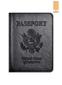 We Happy Travel Passport ID Card Wallet Holder Cover RFID Blocking Leather Purse Case USA أسود