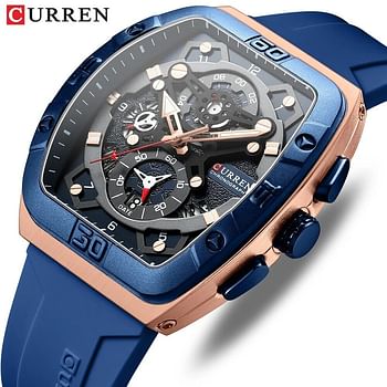 CURREN  Men Rectangle Watch Brand Chronograph Wristwatch Big Case Sport Watches