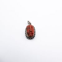 925 Sterling Silver Carved Ganesha of Natural Coral Crystal Pendant Style 2 5.4 grams