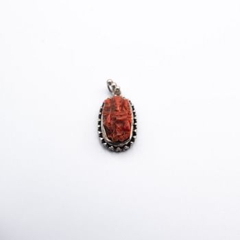 925 Sterling Silver Carved Ganesha of Natural Coral Crystal Pendant Style 2 5.4 grams