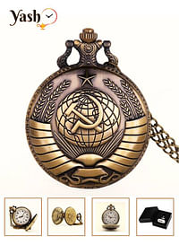 Yash USSR Soviet Badges Sickle Hammer Style Quartz Pocket Watch