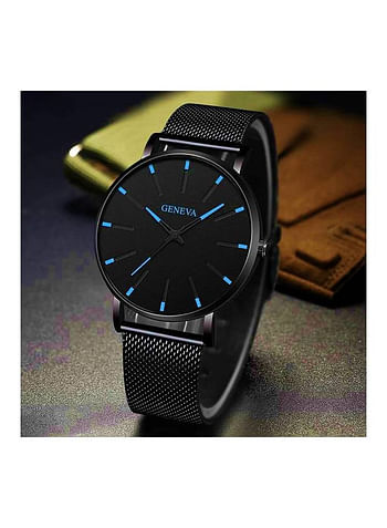 Geneva Ultra thin Wrist Watch Stainless Steel with Quartz Movement-Black