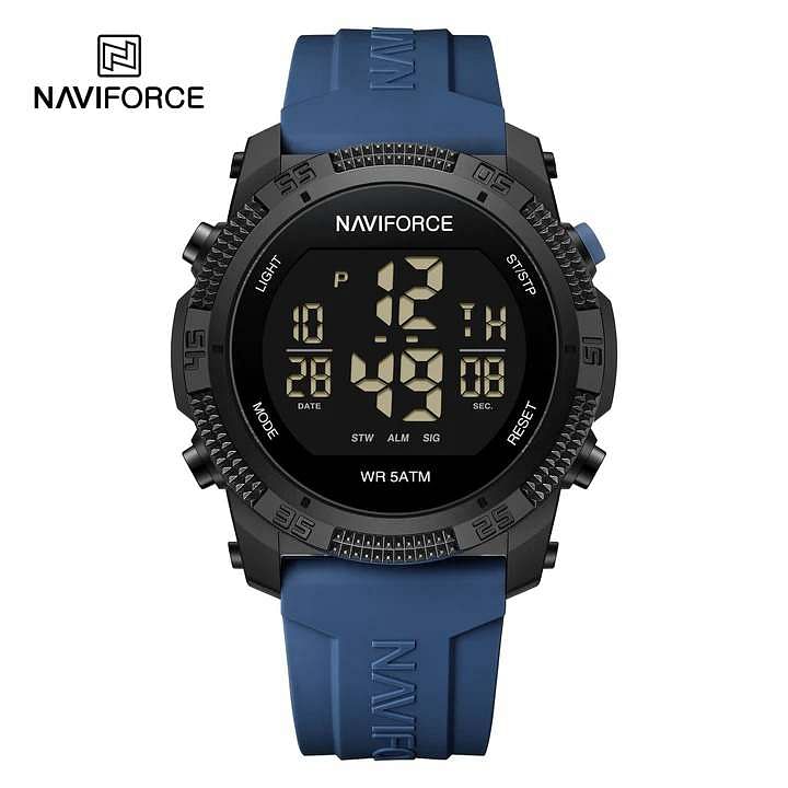 NAVIFORCE 7104 Unisex LCD Digital Silicone Acrylic Fashion Sport Watch - Blue &Black