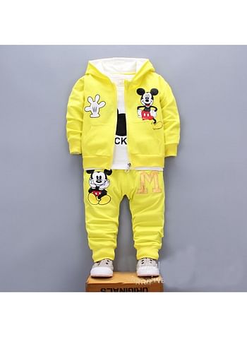 Mouse 3 Pcs Hooded Jacket Shirt and Trouser For Boys Girls Cartoon Theme Party Costume Dress Birthday Gift Yellow 13-18 Months