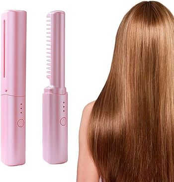 Rechargeable Mini Hair Straightener 2024 New Travel Cordless Hair Straightener Bursh Three Temperature Adjustments Flat Iron Electric Straightening Comb Heated Hair Brush