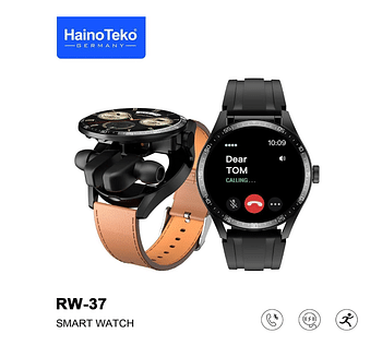 Haino Teko Germany RW37 Watch Buds With Large Screen Round Shape AMOLED Display Smart Watch and Bluetooth Earbuds With 2 Pair Straps for Ladies and Gents