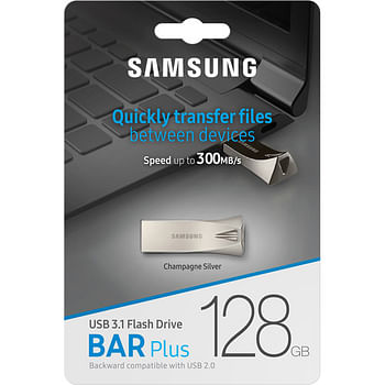 Samsung Bar Plus USB 3.1 Gen Technology Flash Drive 128GB Speed 400MB/S Champagne Silver