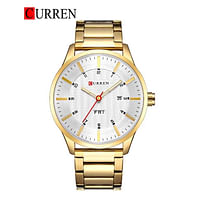 Curren 8316 Original Brand Stainless Steel Band Wrist Watch For Men - Gold and White