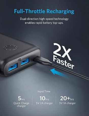Anker PowerCore II, 20000 mAh, powerbank, external battery with PowerIQ 2.0 and two USB-A ports, iPhone 8, 8 Plus, 7, 6s, 6 Plus, and Samsung Galaxy and other devices, black