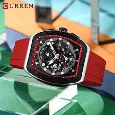 CURREN Original Brand Rubber Straps Wrist Watch For Men 8443 Red