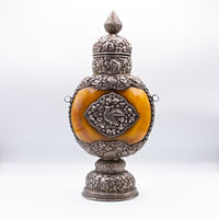 Silver and Amber Pot - Handmade in Nepal -Antique Home Decor