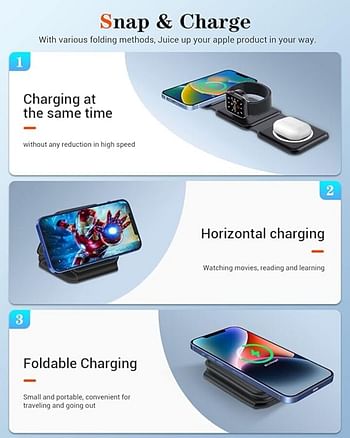 Magnetic Foldable Ultra-Thin Mobile Phone Watch Stand Charger 15W Fast QI Magnetic 3 in 1 Wireless Charger For Apple iPhone 14/13 Apple Watches & Airpods