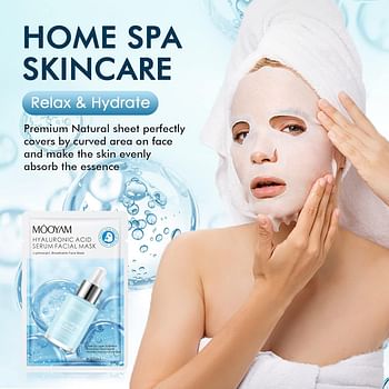 Hyaluronic Acid Serum Face Mask, Face Sheet Mask Skincare, Hydrating Facial Masks, Deep Moisturizing Face Mask for All Skin Types Anti Aging Facial Sheet Mask for Women Skin Care, Smoothing Rejuvenating