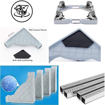4 عجلات متعددة الوظائف قابلة للتعديل لإطار قاعدة الغسالة 44-58 سم قاعدة الغسالة للثلاجة والمجفف والغسالة تتحمل حمولة 226 كجم