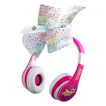 KidDesigns Jojo Siwa Kid Safe Wireless Bluetooth Headphone|  Kids / Youth, 24 Hrs Playtime, On-Board Call & Music Control, w/ 3.5mm AUX IN- for SmartPhones, Tablets, Laptops, PC, Notebook - White/Pink