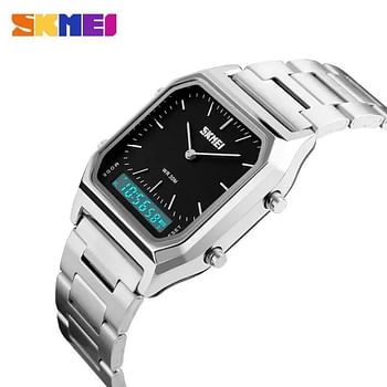 SKMEI 1220 Sports Fashion Quartz Digital Stainless Steel Dual Display Chrono Waterproof Casual Watch for Men,