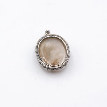 925 Sterling Silver Vintage Real Rutilated Quartz Crystal Pendant Handcrafted in Nepal 17 grams