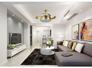 220V LED ceiling light with fan adjustable 3 color change with remote control gold color