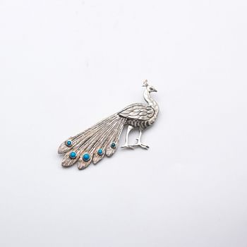 Exquisite 925 Silver Peacock Design with Natural turquoise  Crystals Pair of Brooch (2 pieces)