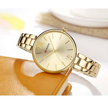 Curren 9017 Original Brand Stainless Steel Band Wrist Watch For Women / All Gold